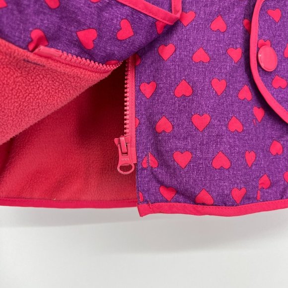 London Fog Girls Raincoat Jacket Purple Pink Heart Print Hooded Fleece Lined - Picture 8 of 12